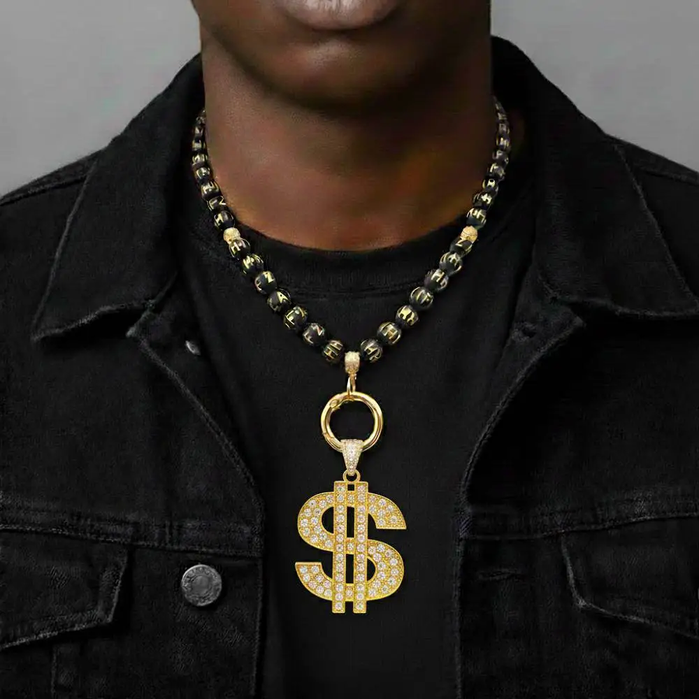 Gold Dollar Engraved Letter Black Bead Chain - Hifzah | Name Bead Jewelry